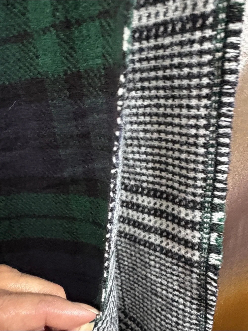 Blanket throw Green & Navy Plaid Scarf - reversible F3